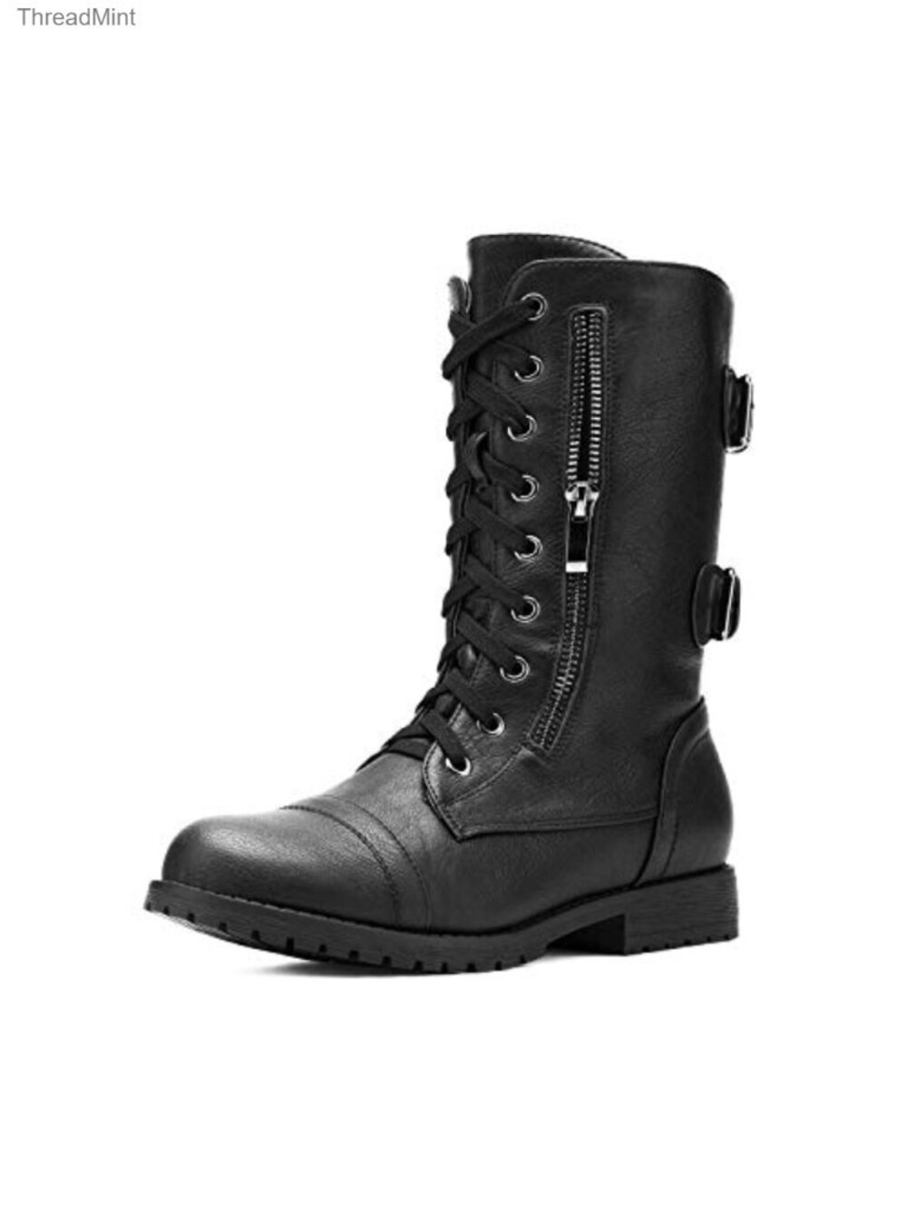 Faux Fur Lined Mid Calf Lace Up Combat Boots with Wallet Pocket